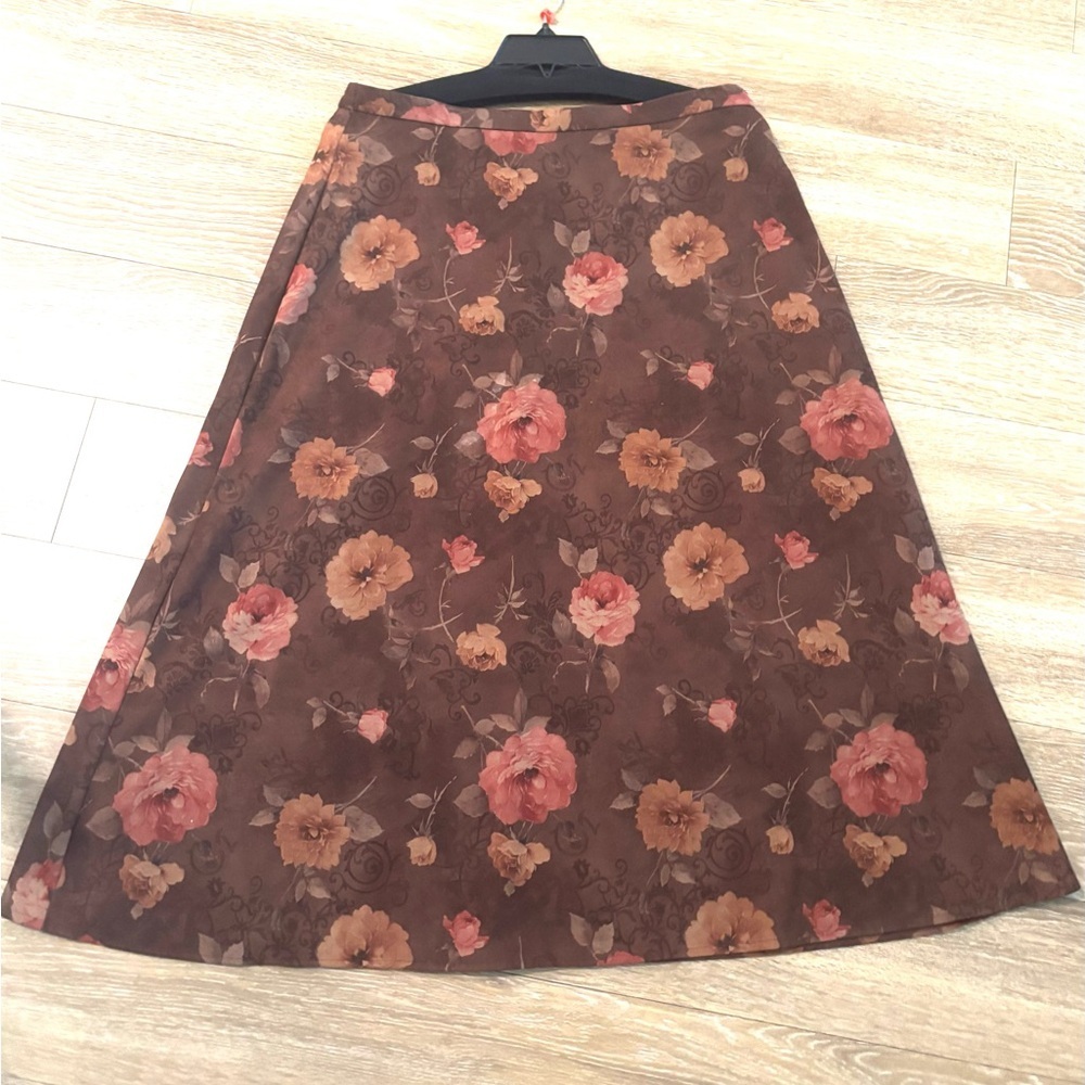 VTG Karin Stevens Midi Skirt A-line Forest Fairy 16 Earth Tone Floral Whimsigoth